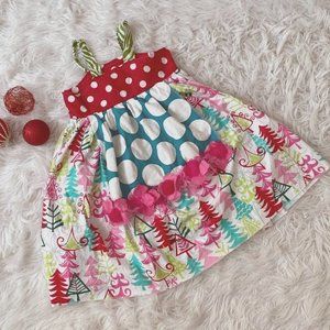 Custom Michael Miller Fabric Christmas Apron Knot Dress Trees Embellished 5 6